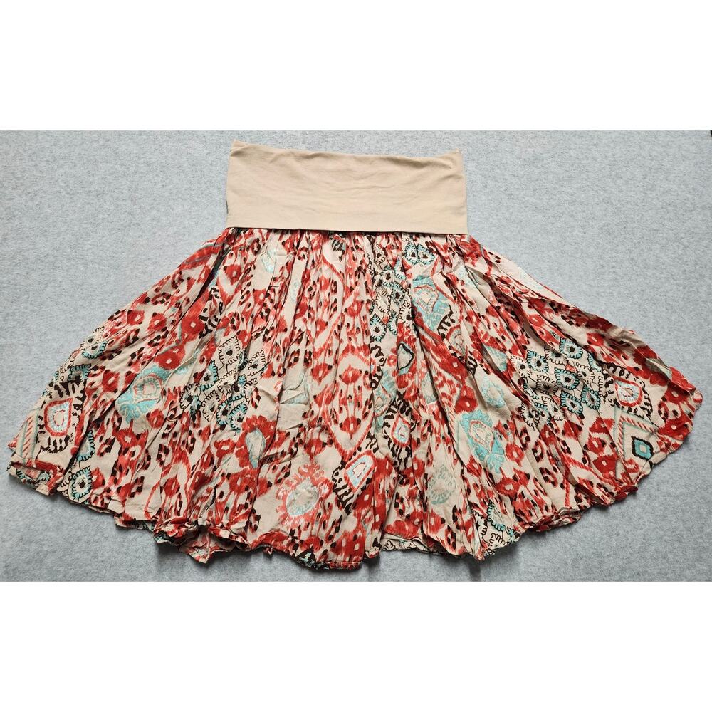 New Direction Petite Skirt PXS Boho Flowy Fold Over Waist Stretch Tribal Print